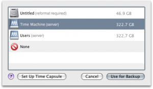 Time Machine disk selector